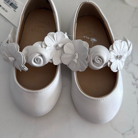 Janie and Jack Flower Ballet Flat in White Size 5 - Picture 3 of 7